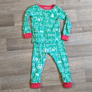 Christmas Pajamas Cotton Green Red Fitted Set 2T